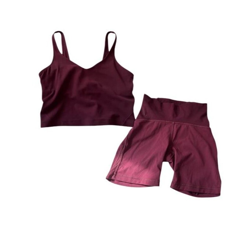 Lululemon Train Times Short 6" Sz4 & Align Tank Sz6 Burgundy Matching Set